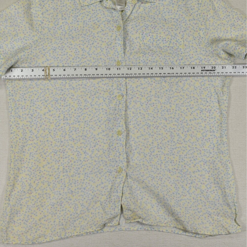 Vintage Liz Claiborne Lizsport Medium Petite Linen Shirt Floral Yellow Blue 90s - Picture 4 of 7